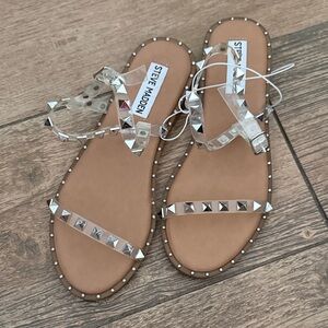 Steve Madden Clear Studded Sandals with Tan Footbed